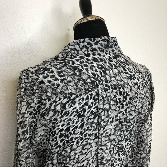 WHBM gray and black leopard animal print sheer button front midi dress size 8 - Picture 9 of 15
